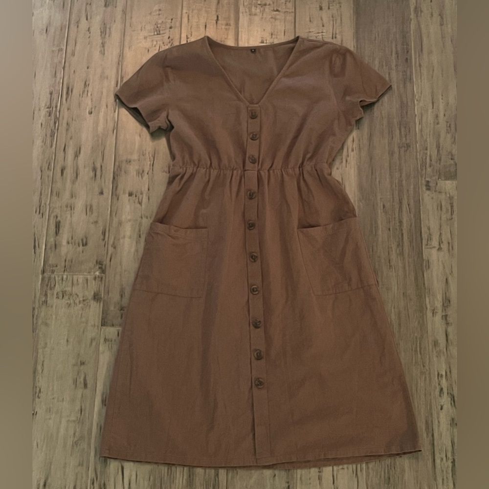 Elegant Brown Button-Down Dress